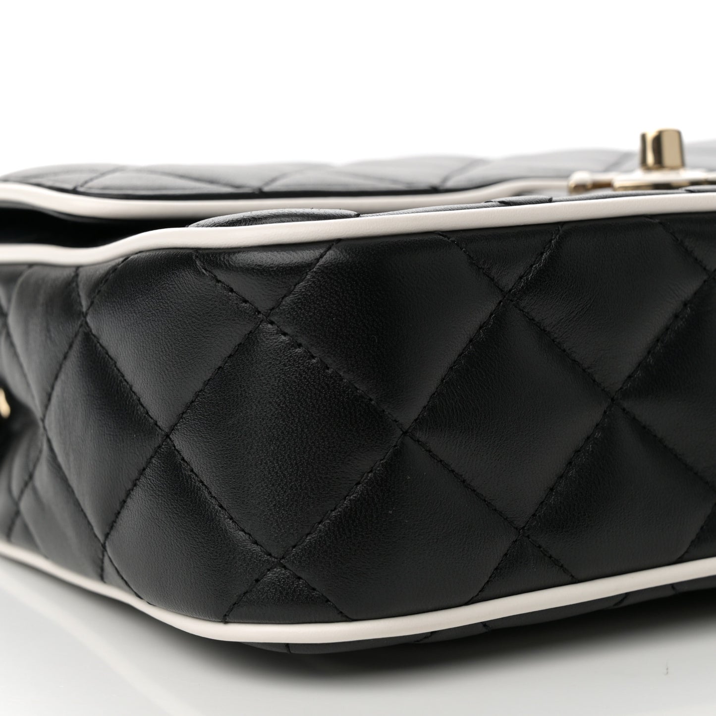 Lambskin Quilted Resin Graphic Frame Flap Bag Black White