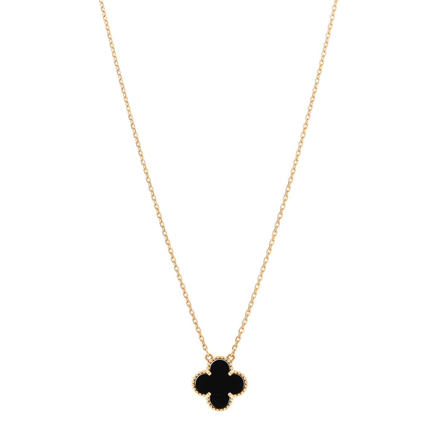 18K Yellow Gold Black Onyx Vintage Alhambra Pendant Necklace