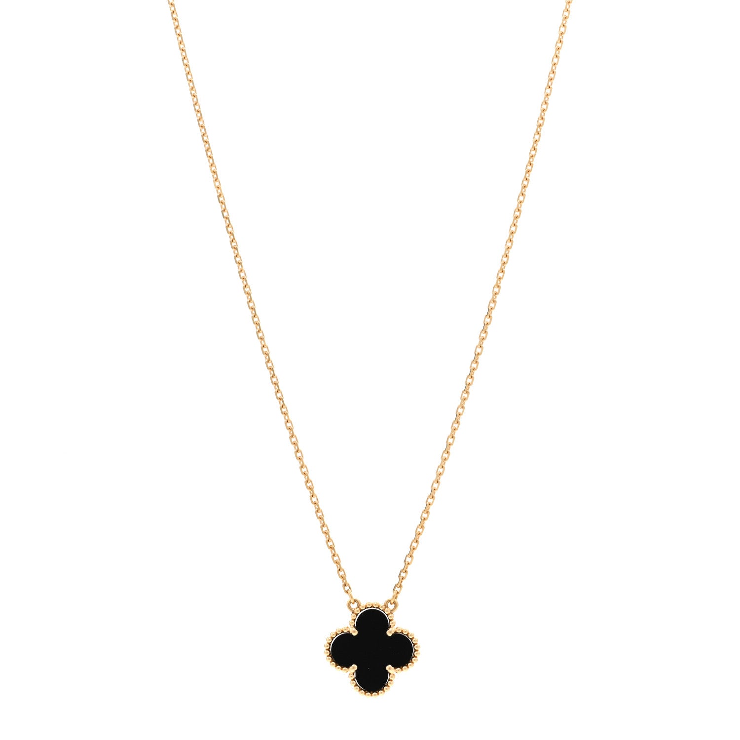 Van Cleef & Arpels 18K Yellow Gold Black Onyx Vintage Alhambra Pendant Necklace 1 of 6