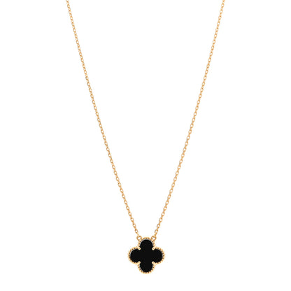 Van Cleef & Arpels 18K Yellow Gold Black Onyx Vintage Alhambra Pendant Necklace 1 of 6