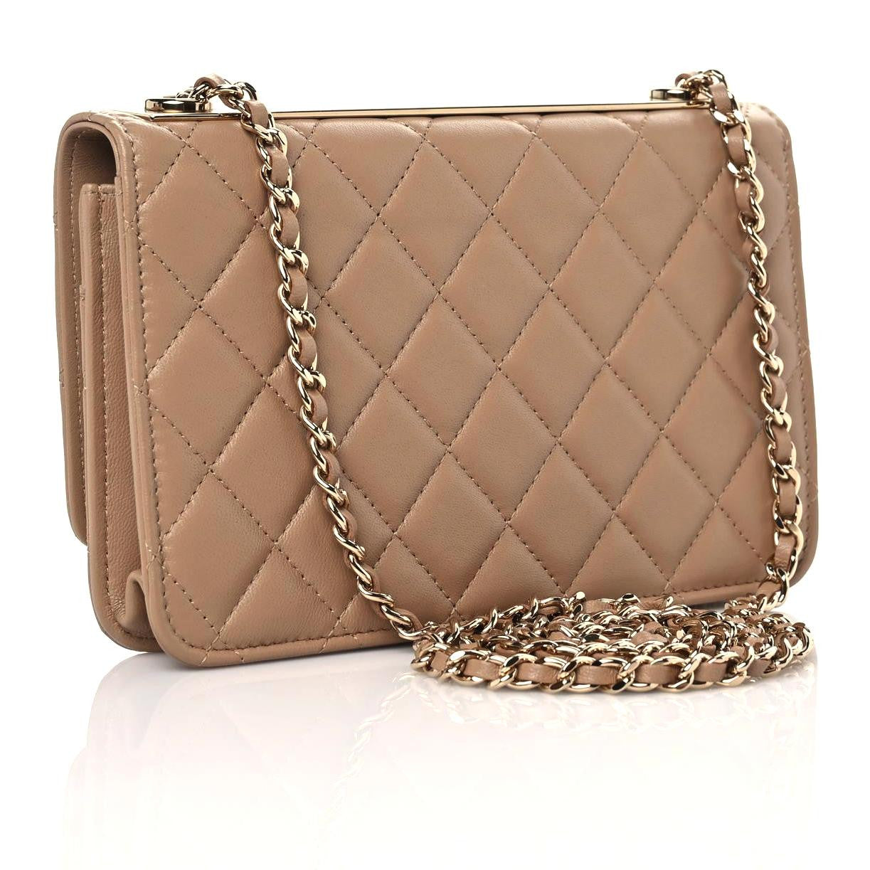 Lambskin Quilted Trendy CC Wallet On Chain WOC Beige
