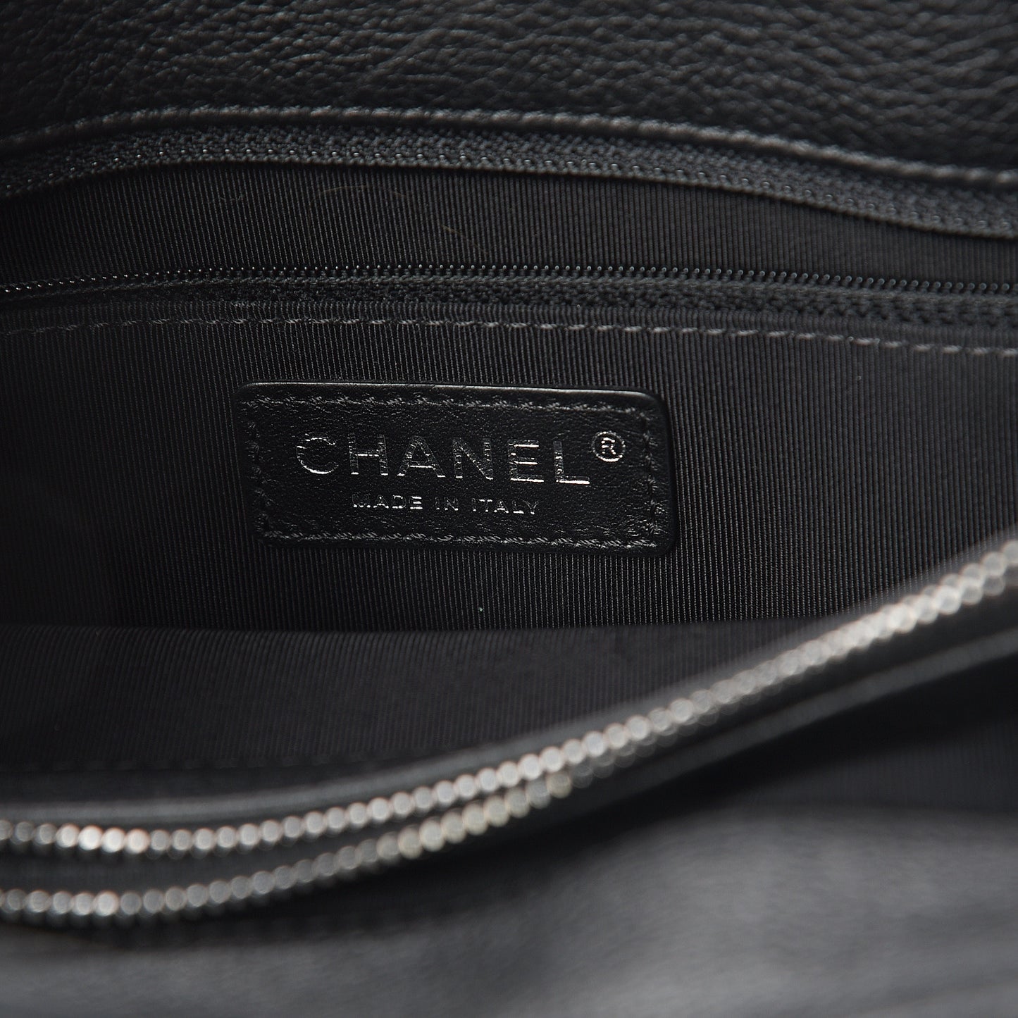 Grained Calfskin Quilted Large Casual Pocket Tote Black