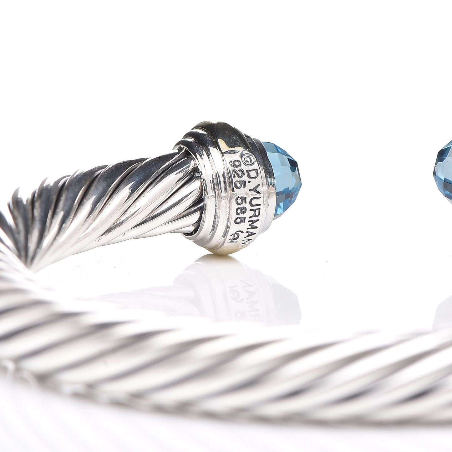 Sterling Silver 14K Yellow Gold Blue Topaz 7mm Cable Classics Bracelet