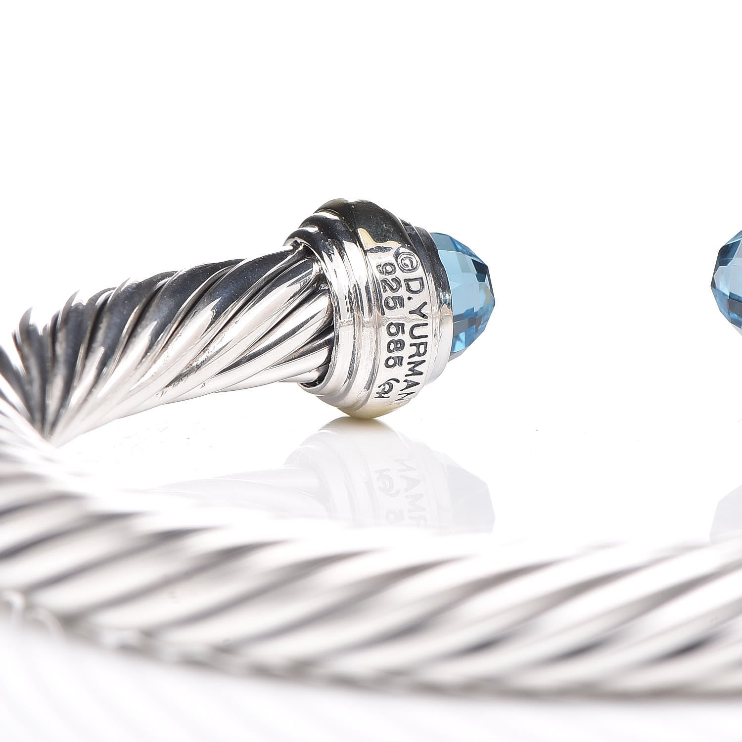 David Yurman Sterling Silver 14K Yellow Gold Blue Topaz 7mm Cable Classics Bracelet 4 of 5