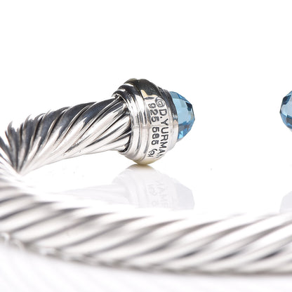 David Yurman Sterling Silver 14K Yellow Gold Blue Topaz 7mm Cable Classics Bracelet 4 of 5