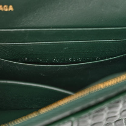 Balenciaga Shiny Calfskin Crocodile Embossed Hourglass Chain Bag Forest Green 7 of 13