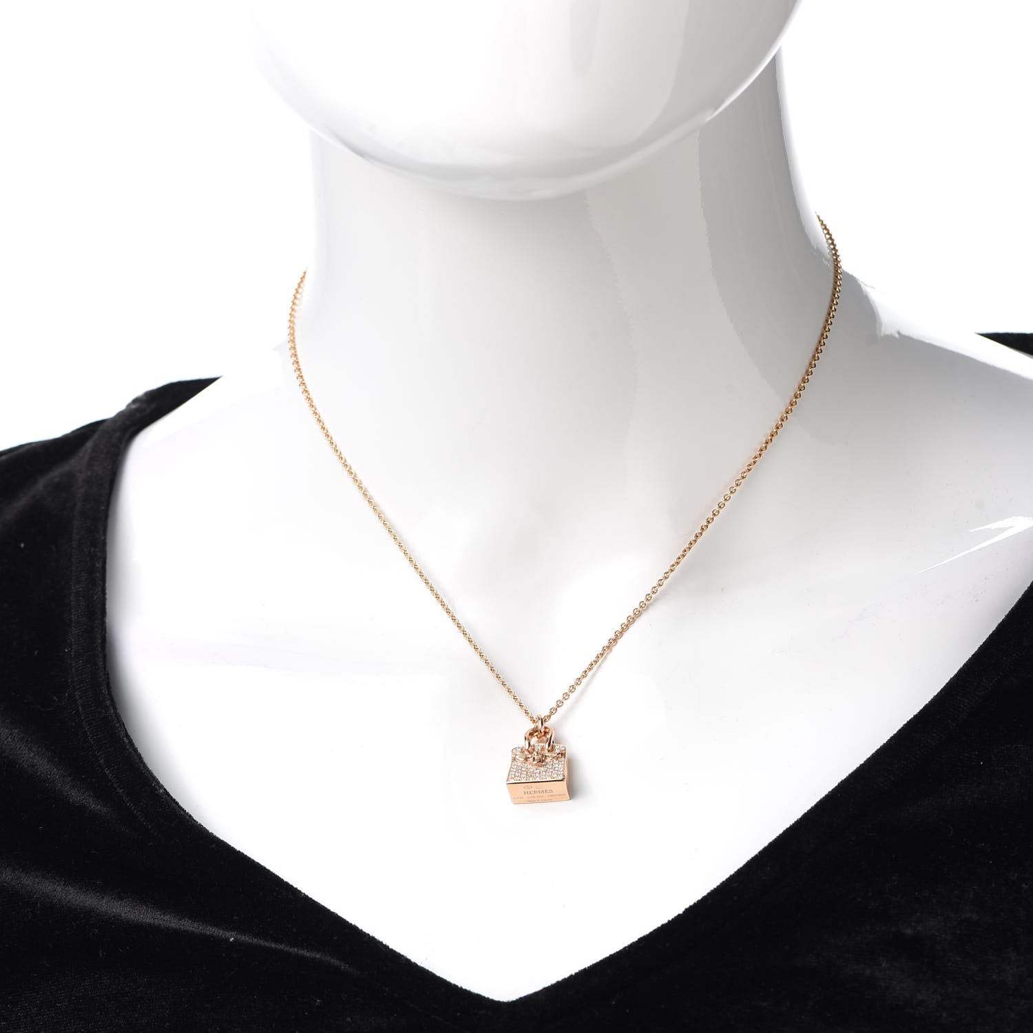 Hermes 18K Rose Gold Diamond Birkin Amulette Pendant Necklace 2 of 6