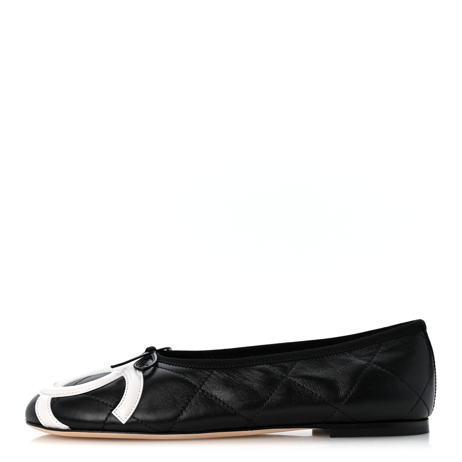 Chanel Lambskin Quilted CC Cambon Ballet Flats 39 Black White 1 of 10