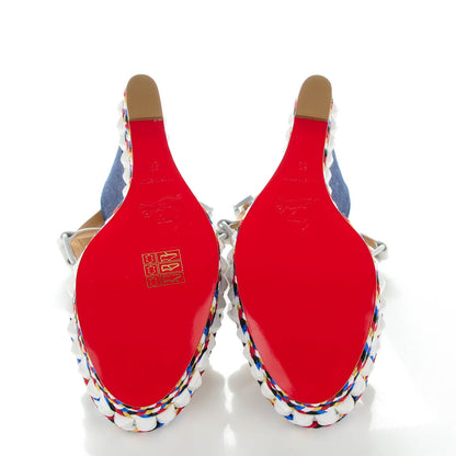 Christian Louboutin Calfskin Rope Denim Cataclou 140 Wedge Sandals 39 White Blue 6 of 8