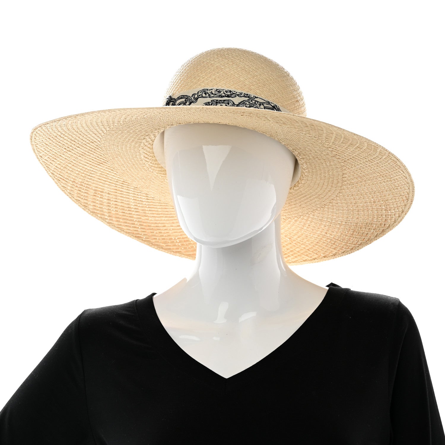 Hermes Straw Brides De Gala Panama Carrousel Hat 56 Naturel Ecru Black 2 of 10