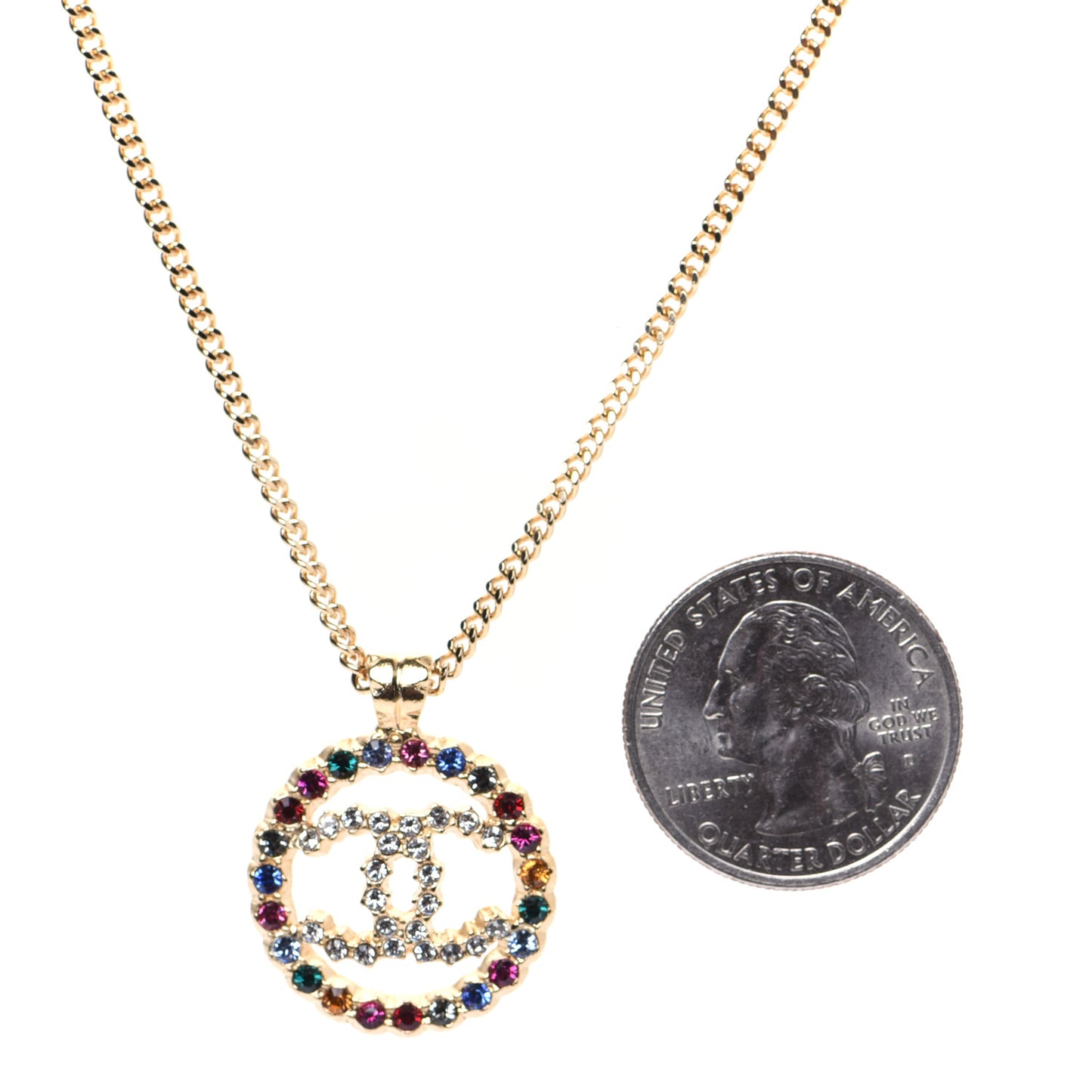Crystal Over The Rainbow CC Pendant Necklace Gold Multicolor