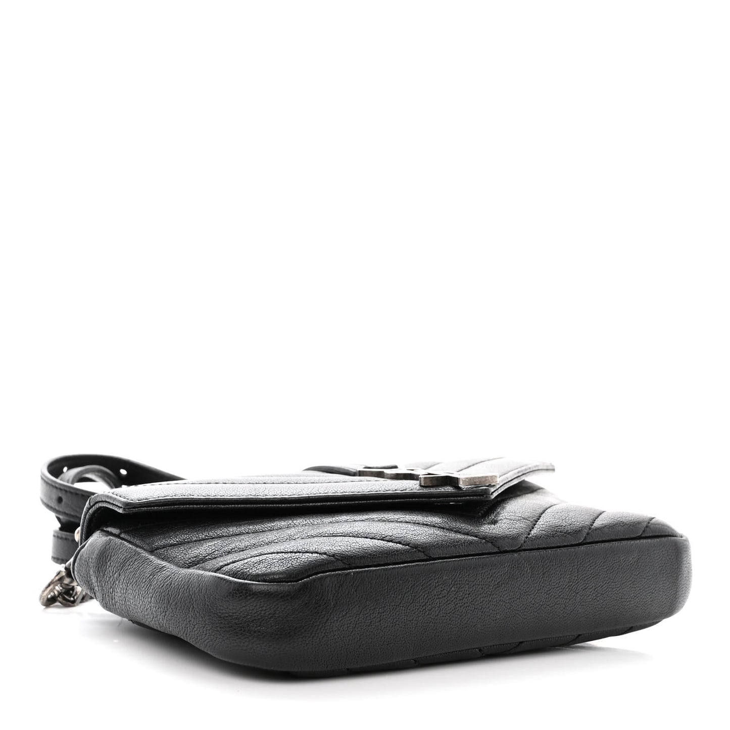 Sheepskin Matelasse Chevron Monogram College Chain Wallet Black