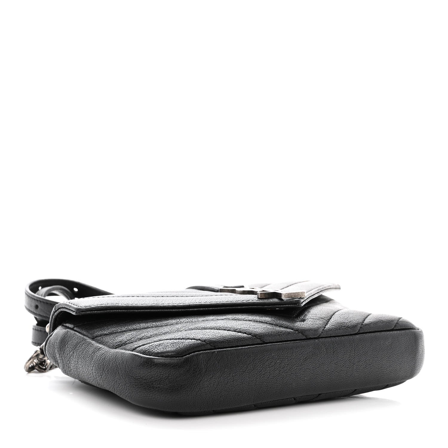 Saint Laurent Sheepskin Matelasse Chevron Monogram College Chain Wallet Black 4 of 12
