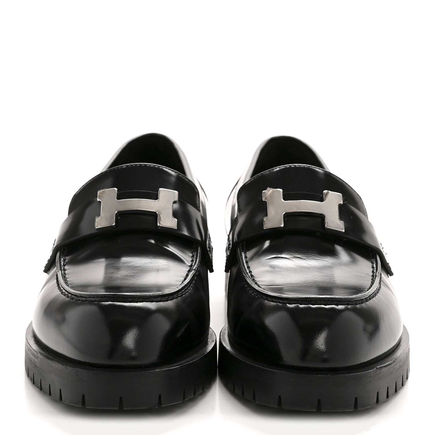 Hermes Calfskin Womens Faubourg Loafers 37 Black 3 of 10