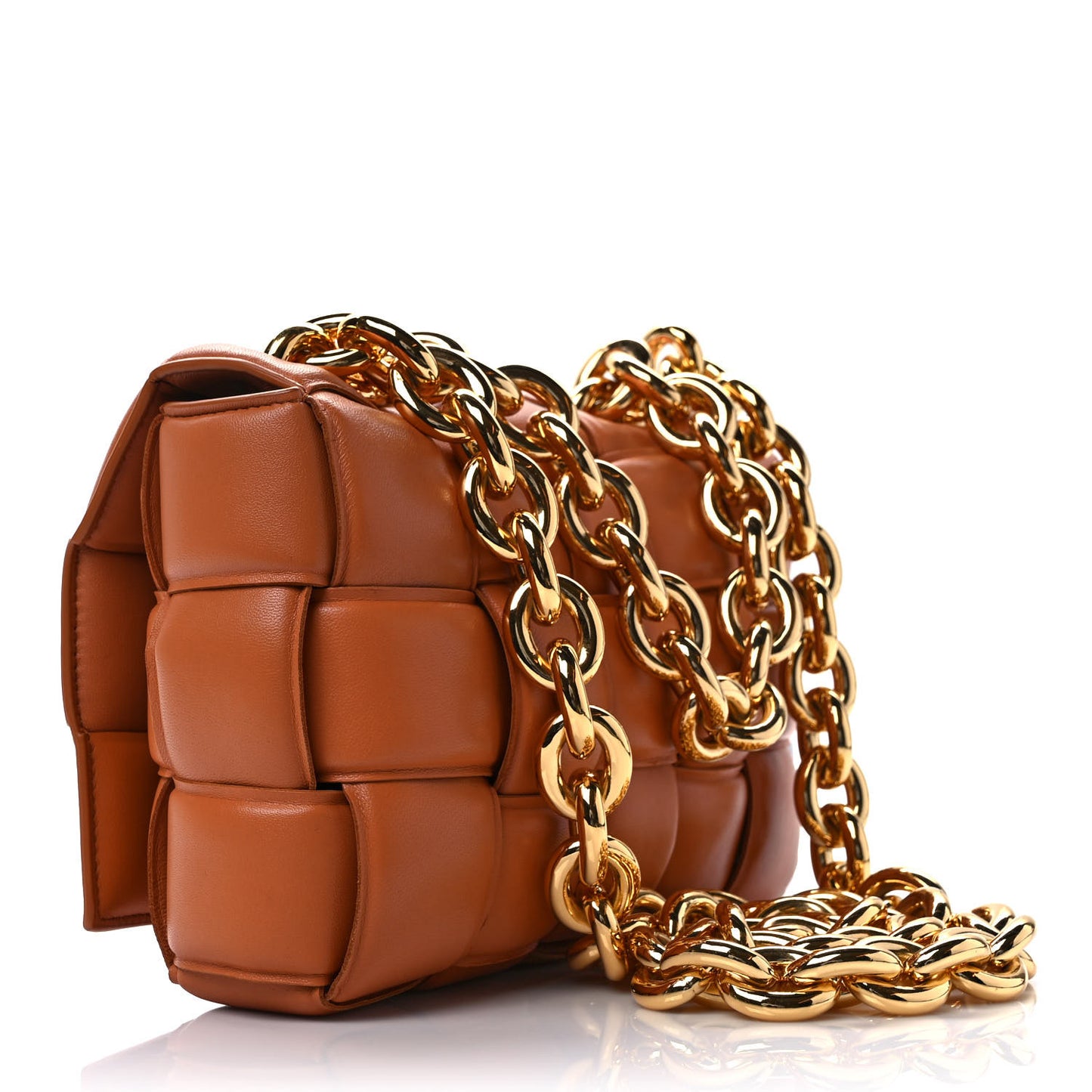 Lambskin Maxi Intreccio Padded Chain Cassette Crossbody Bag Clay