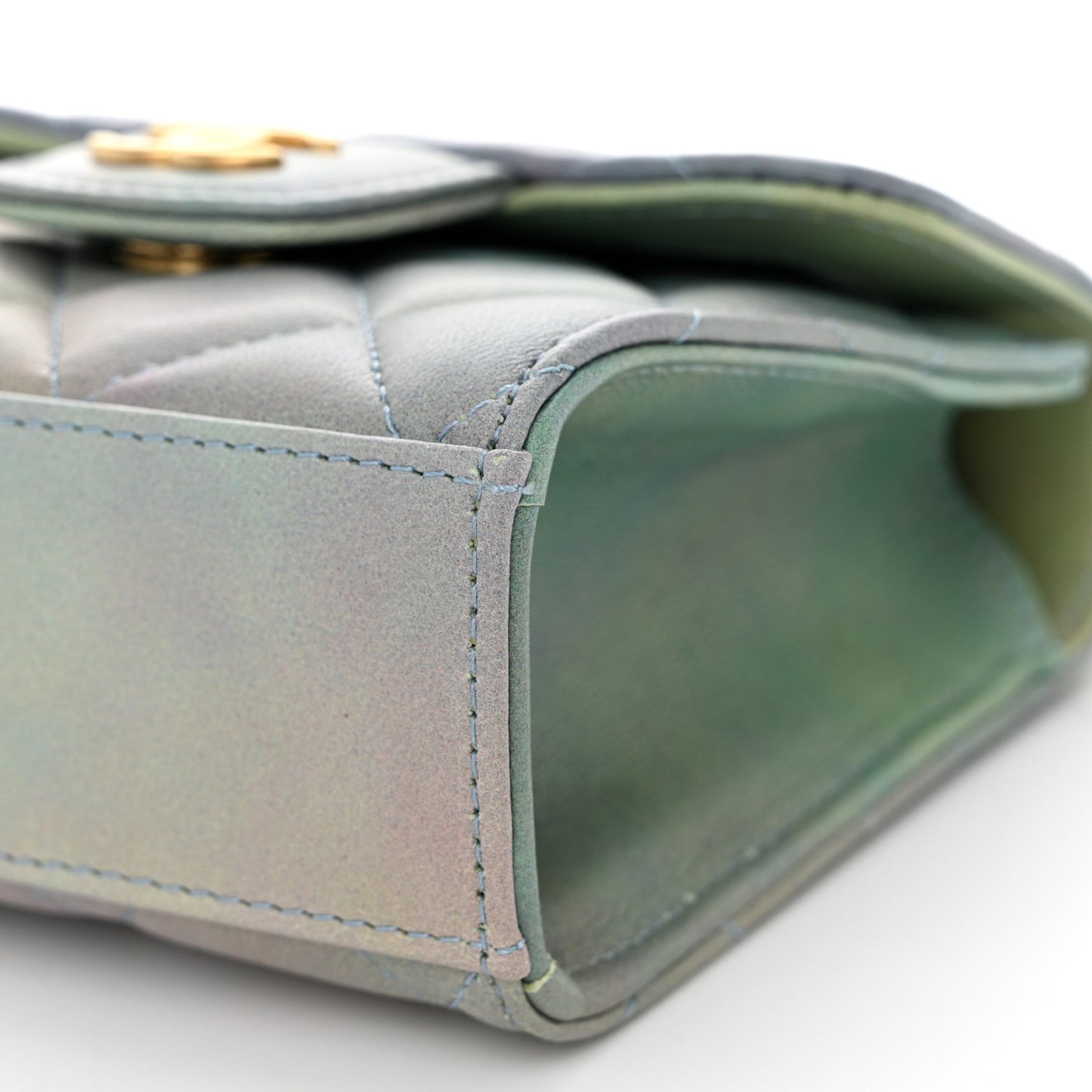 Lambskin Quilted Ombre Top Handle Flap Clutch With Chain Green Purple