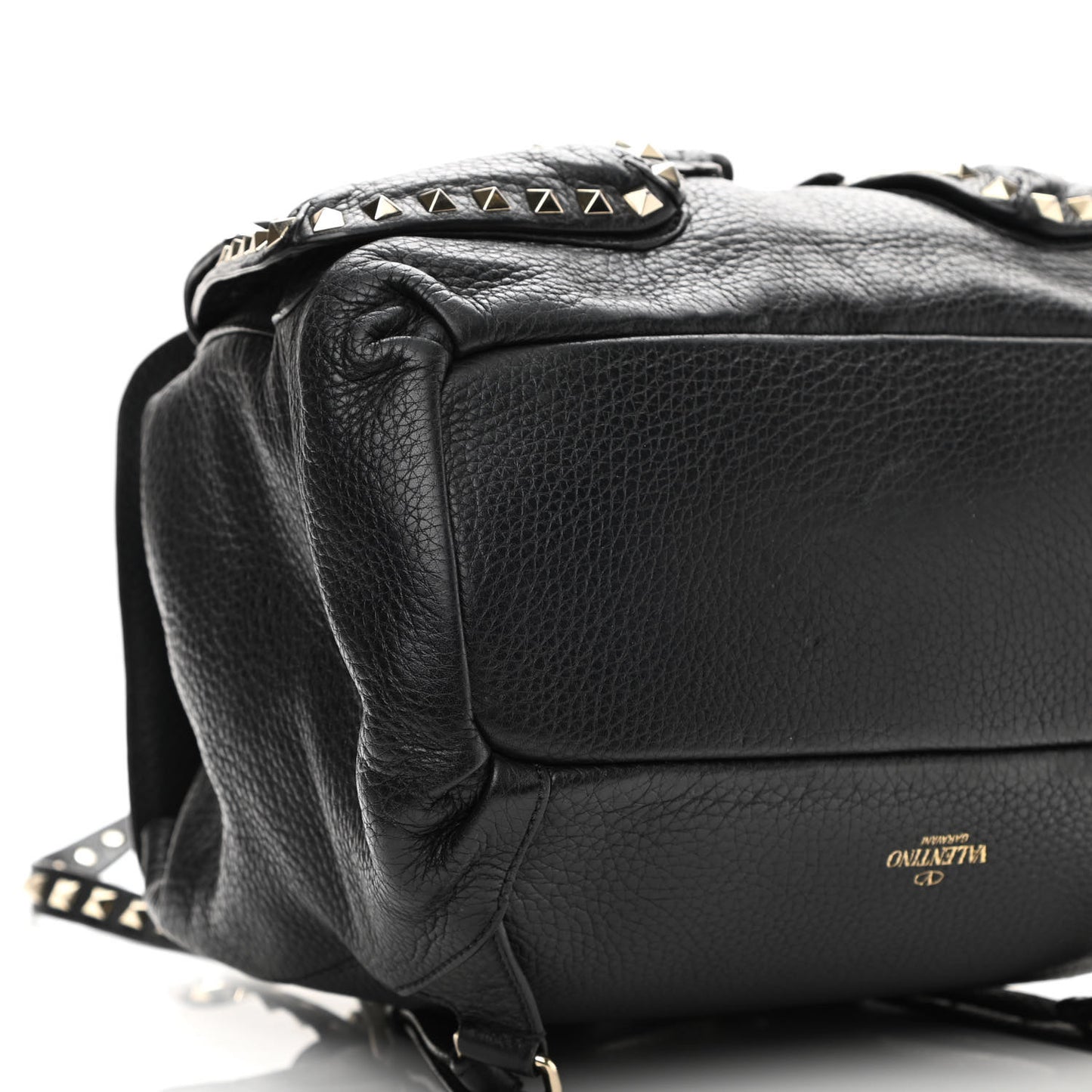 Pebbled Calfskin Rockstud Double Pocket Backpack Black