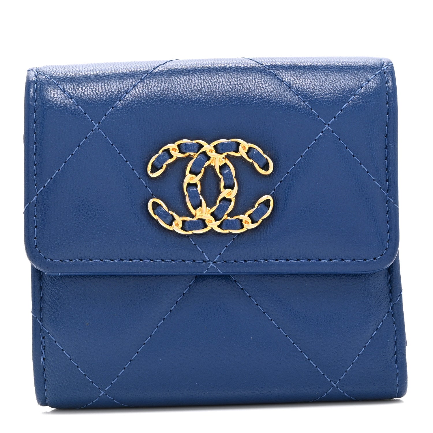 Chanel Goatskin Quilted Chanel 19 Small Flap Wallet  Blue 1 of 13