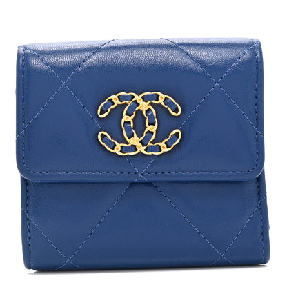 Chanel Goatskin Quilted Chanel 19 Small Flap Wallet  Blue 1 of 13