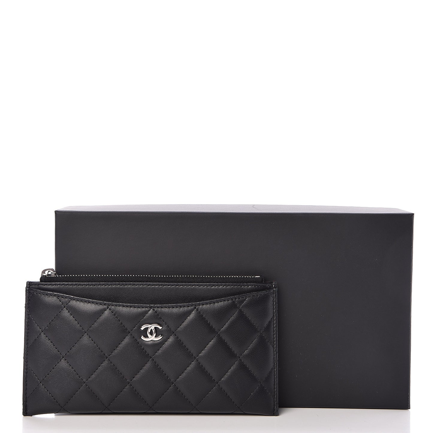 Lambskin Quilted Classic Zip Pouch Black