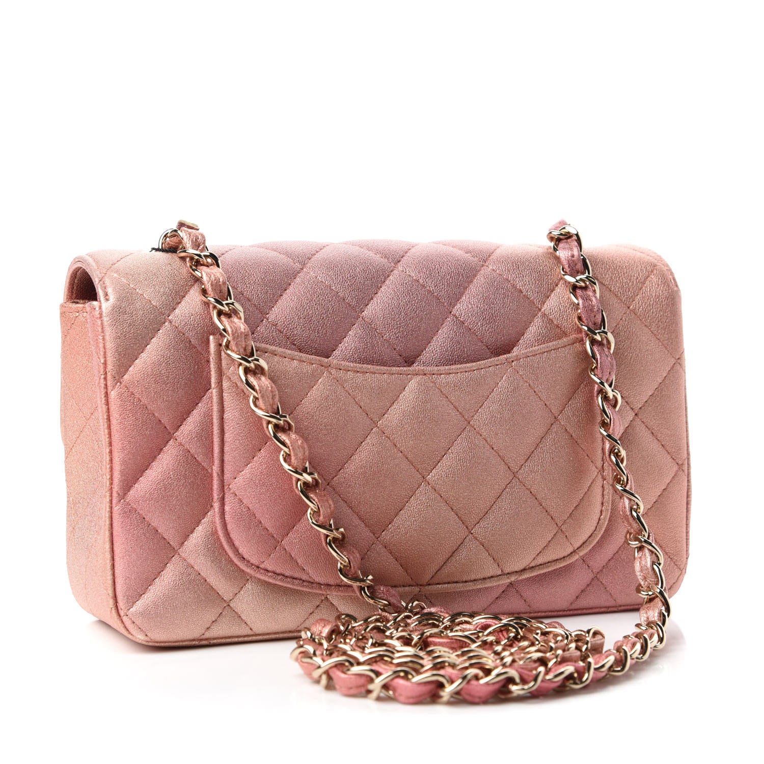 Chanel Metallic Lambskin Quilted Ombre Mini Rectangular Flap Pink 3 of 10