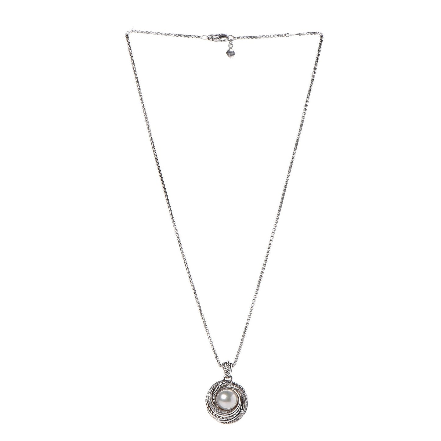 Sterling Silver Diamond Pearl 8mm Crossover Pendant Necklace