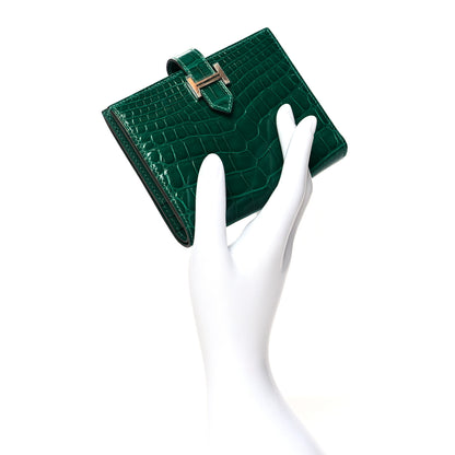 Hermes Shiny Alligator Bearn Compact Wallet Vert Emeraude 2 of 8