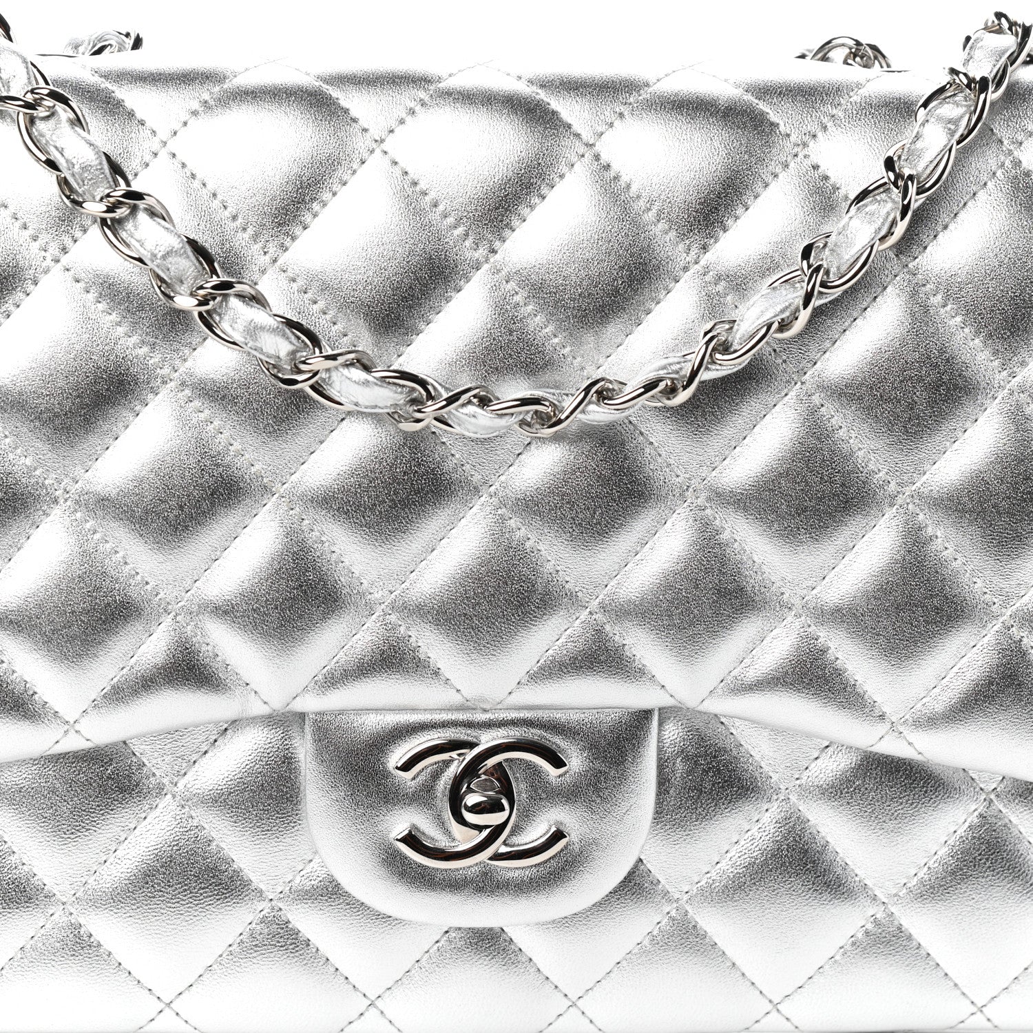 Chanel Metallic Lambskin Quilted Jumbo Single Flap Silver 8 of 10