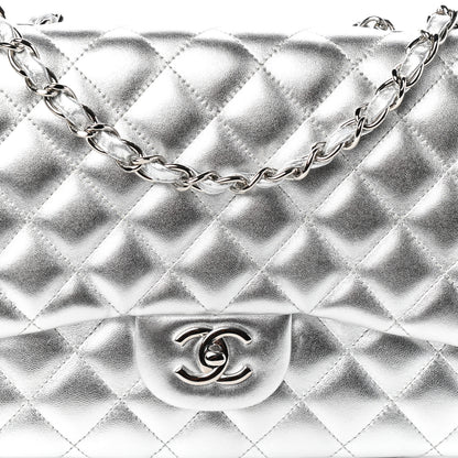 Chanel Metallic Lambskin Quilted Jumbo Single Flap Silver 8 of 10