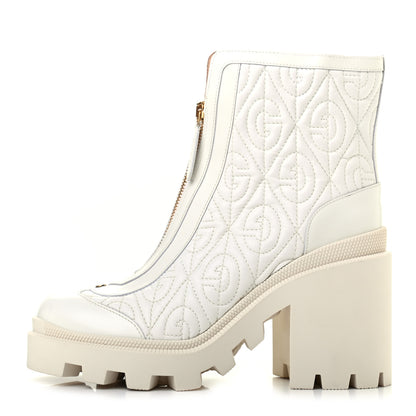 Gucci Calfskin Nappa Rhombus Quilted Trip Ankle Boots 37.5 Great White 1 of 9
