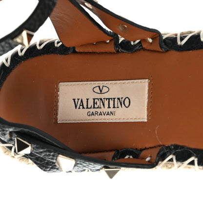 Valentino Garavani Grained Calfskin Rockstud Ankle Strap Espadrille Flat Sandals 39 Black 7 of 8