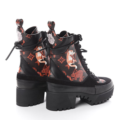 Louis Vuitton Suede Calfskin Catogram Laureate Platform Desert Boots 36 Black Marron 4 of 6