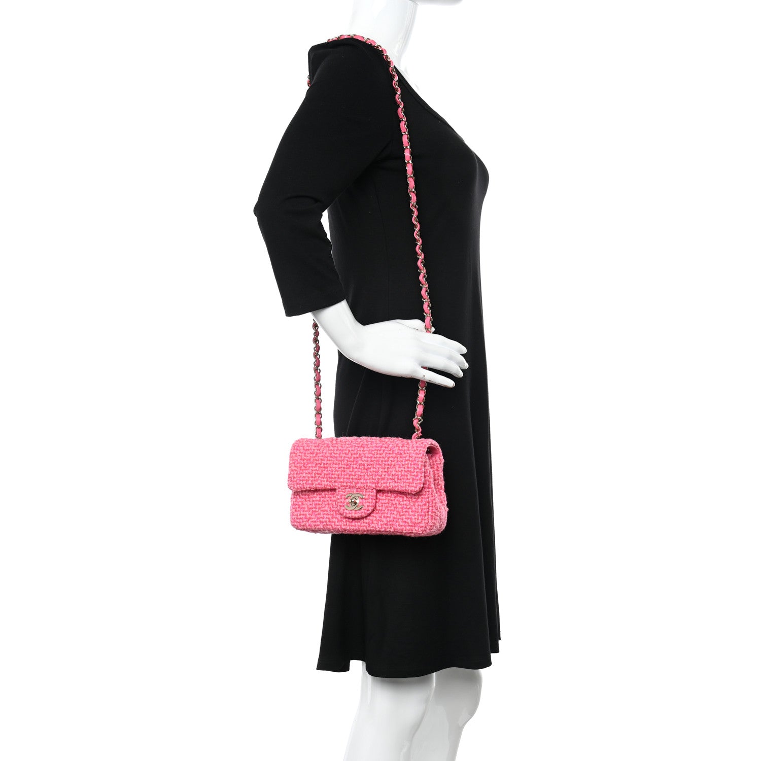 Chanel Wool Tweed Quilted Mini Rectangular Flap Dark Pink Fuchsia 2 of 10