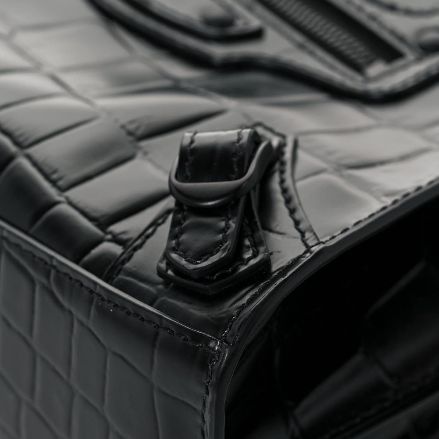 Balenciaga Semi Shiny Calfskin Crocodile Embossed Neo Classic Black Hardware Mini City Black 10 of 13