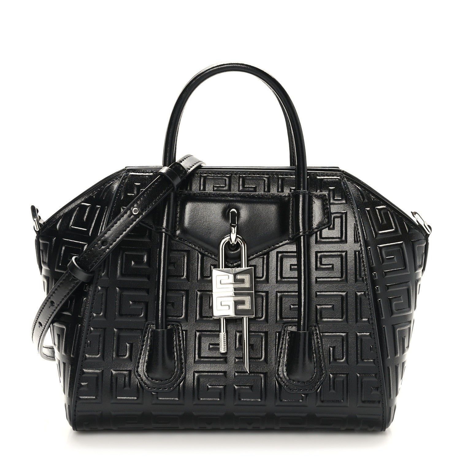 Givenchy Calfskin Logo Embossed Mini Lock Antigona Shoulder Bag Black 1 of 8