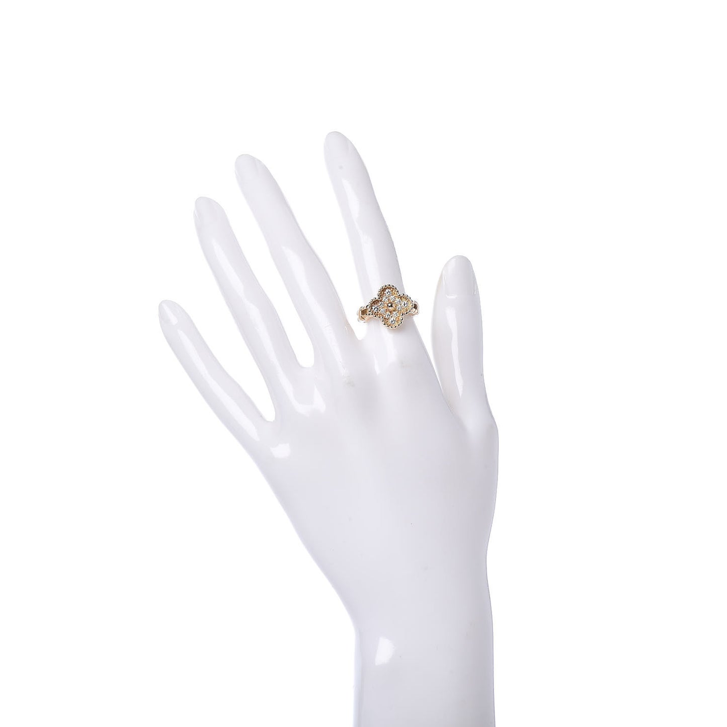 18K Yellow Gold Diamond Vintage Alhambra Ring 50 5.25