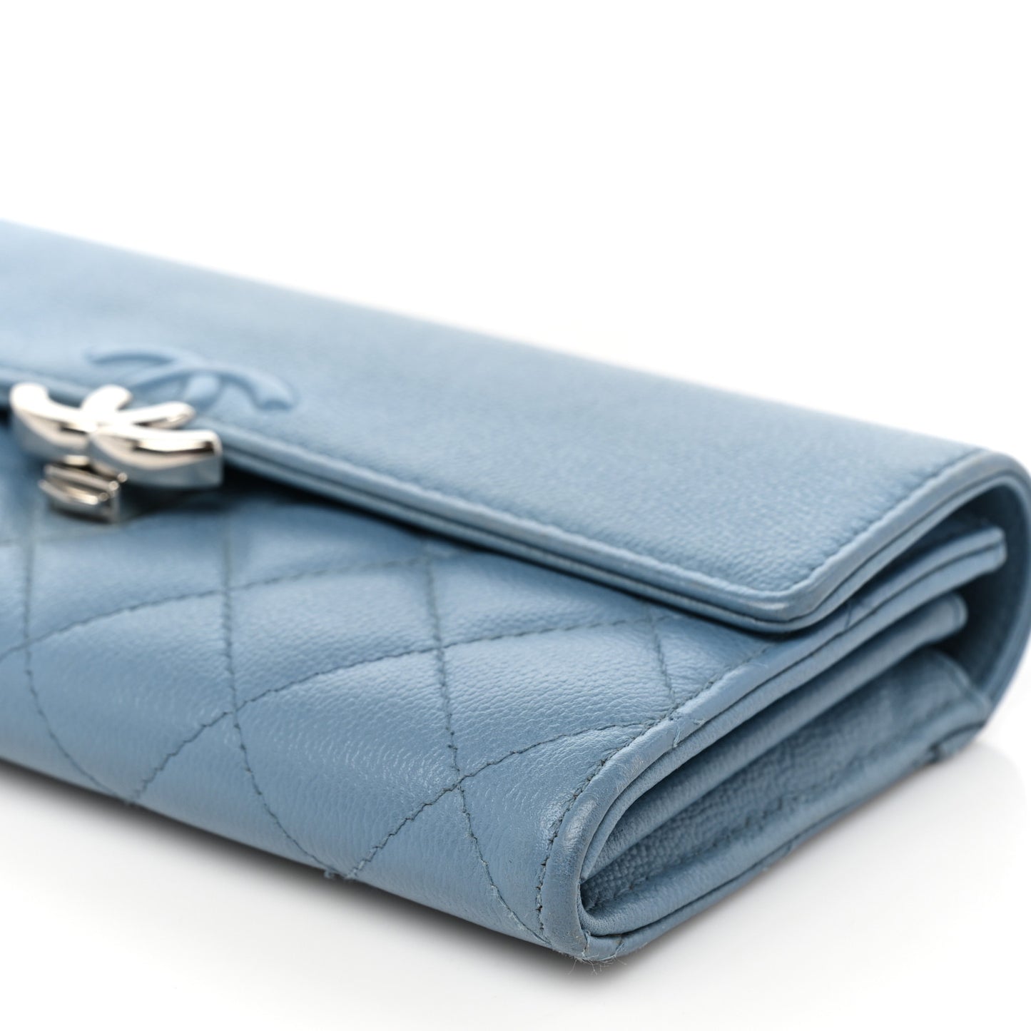 Grained Calfskin Quilted CC Box Flap Wallet Blue
