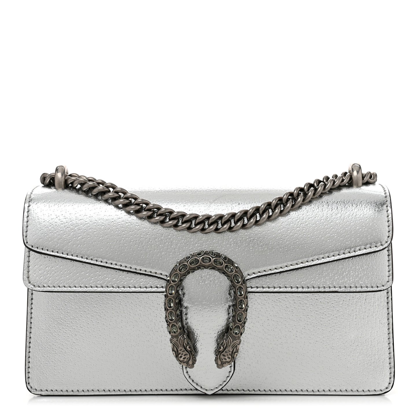 Metallic Textured Calfskin Crystal Small Dionysus Shoulder Bag Silver