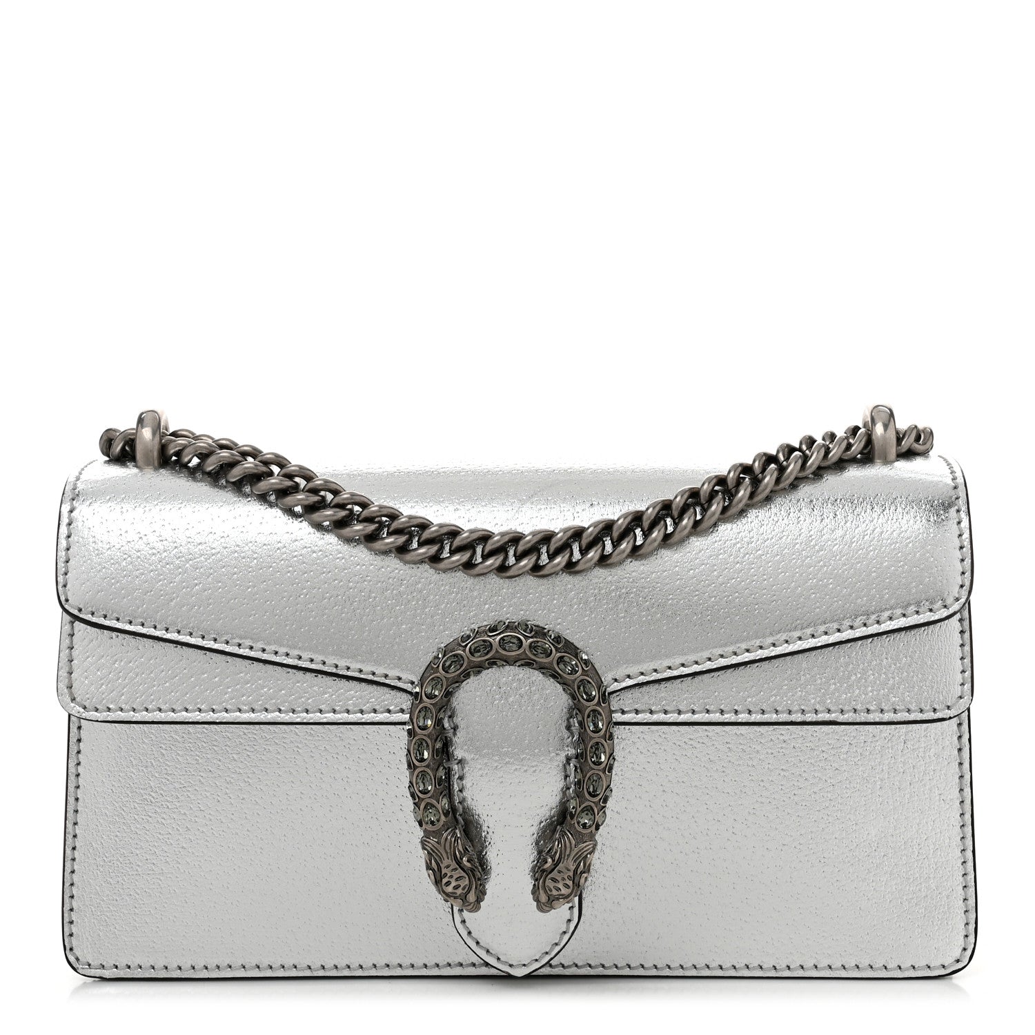 Gucci Metallic Textured Calfskin Crystal Small Dionysus Shoulder Bag Silver 1 of 11