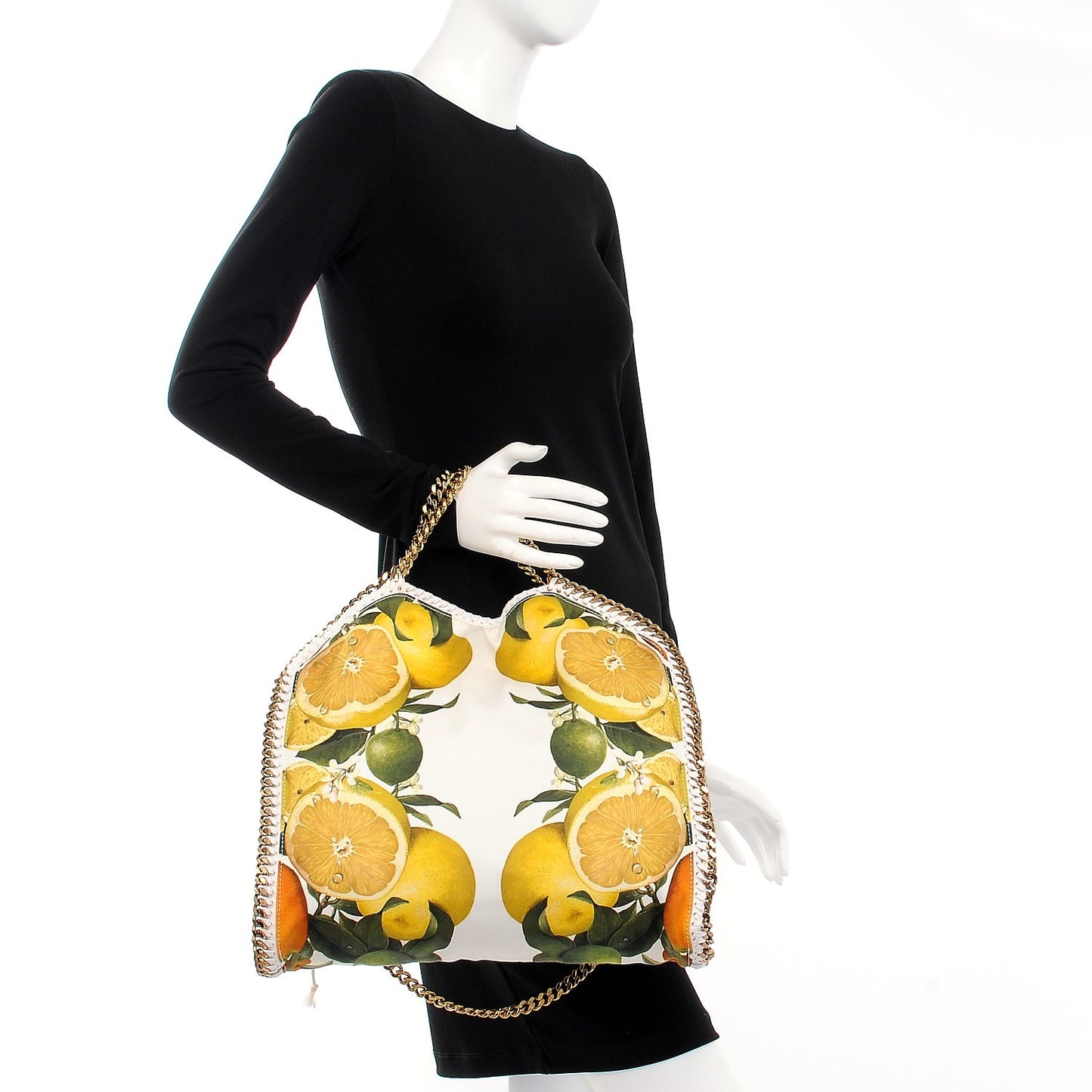 Cotton Canvas Fruit Print Small Falabella Fold Over Tote White