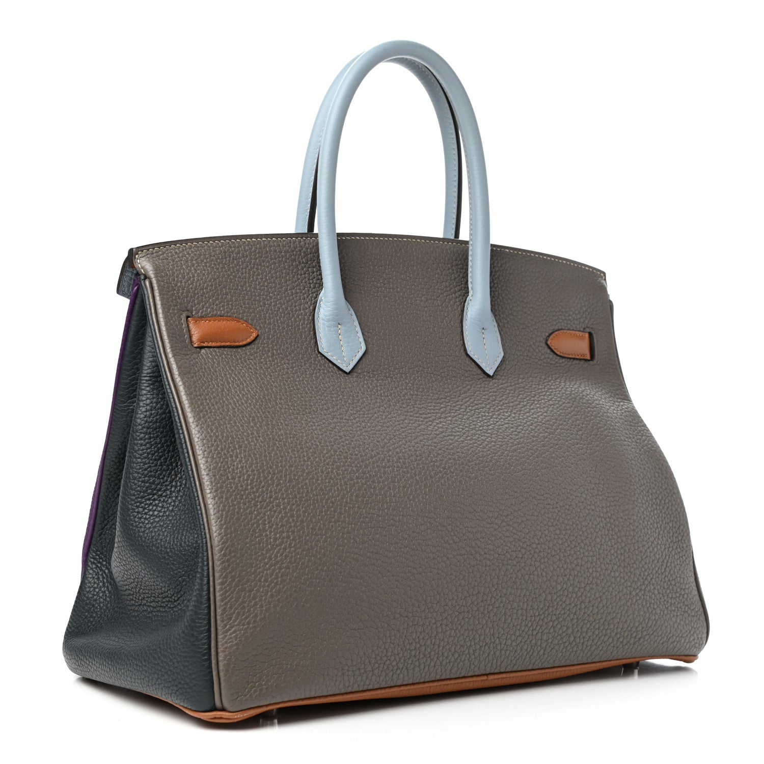 Hermes Taurillon Clemence Arlequin Birkin 35 Ultraviolet Etain Bleu Lin Bleu Orage Gold 3 of 10