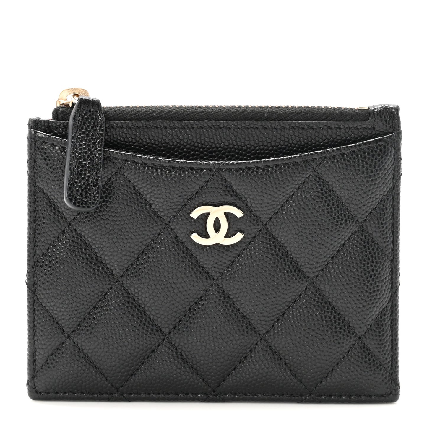 Caviar Quilted CC Zip Card Holder Black