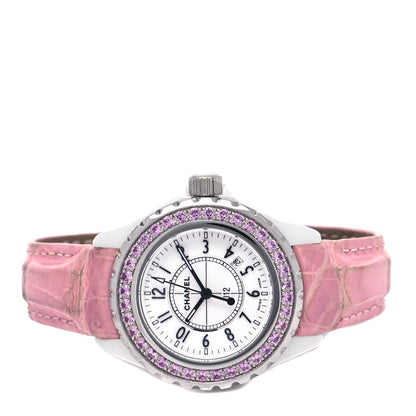 Chanel Stainless Steel Alligator Pink Sapphire 33mm J12 Quartz Watch 2 of 5