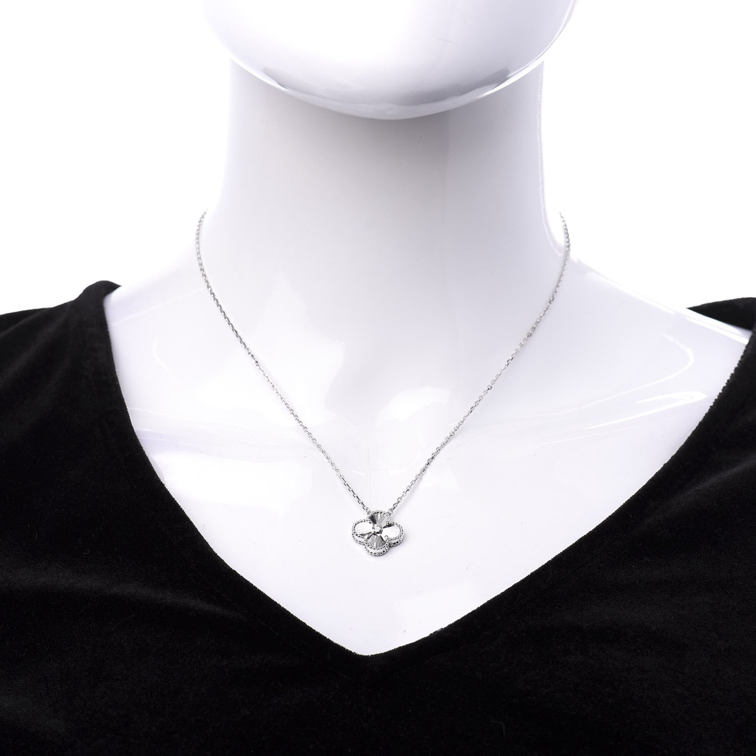 Van Cleef & Arpels 18K White Gold Diamond Guilloche Vintage Alhambra Pendant Necklace 2 of 8