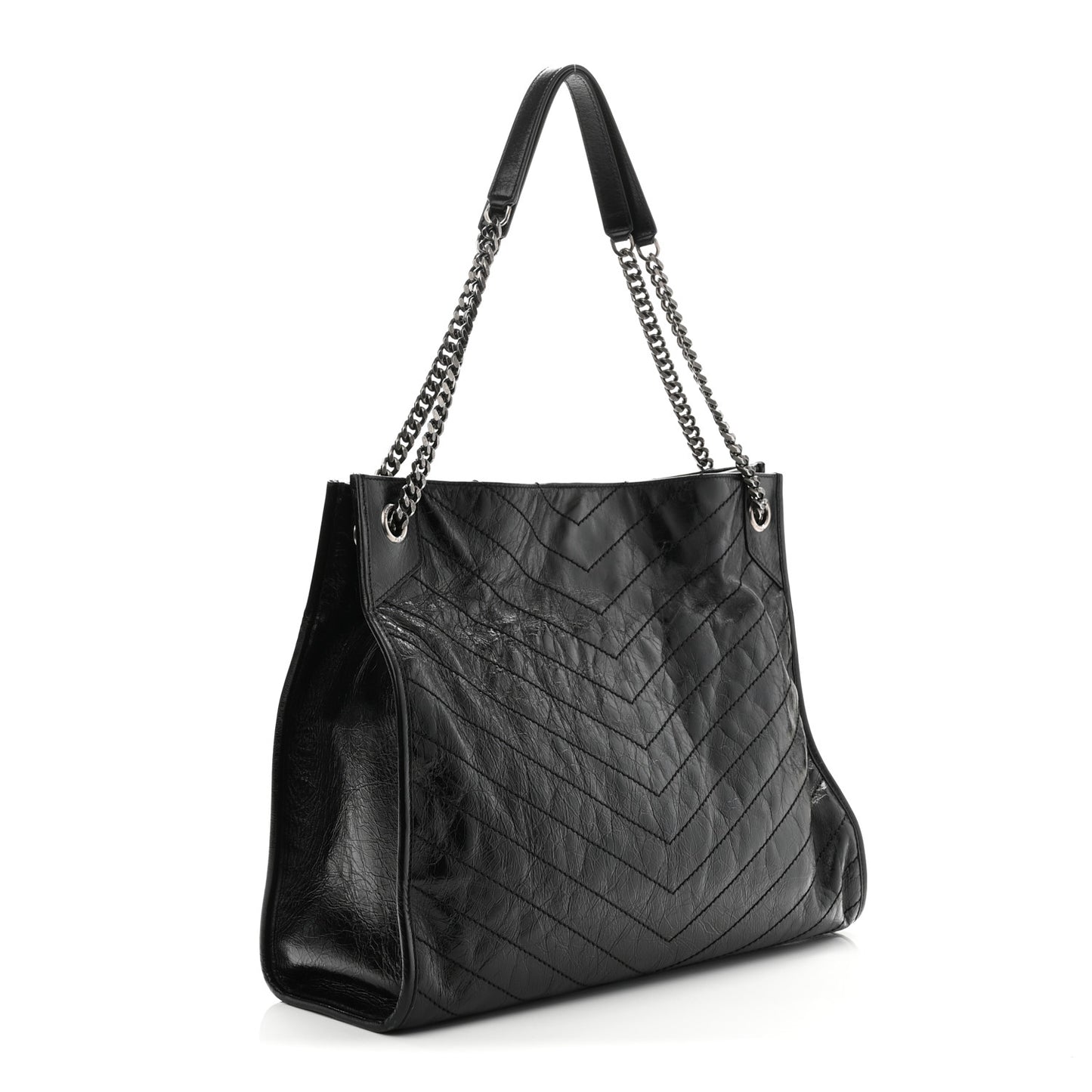 Crinkled Calfskin Matelasse Monogram Large Niki Shopper Tote Black