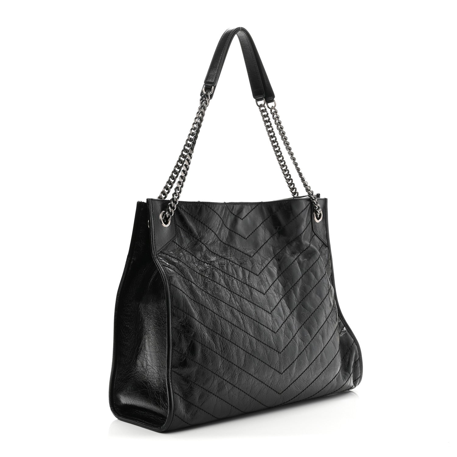 Saint Laurent Crinkled Calfskin Matelasse Monogram Large Niki Shopper Tote Black 3 of 11