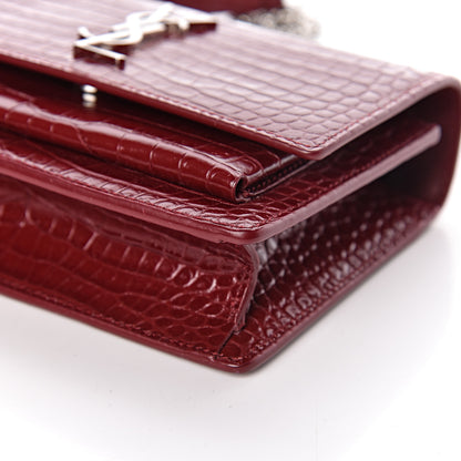 Saint Laurent Calfskin Crocodile Embossed Monogram Sunset Chain Wallet Palissandre 9 of 12