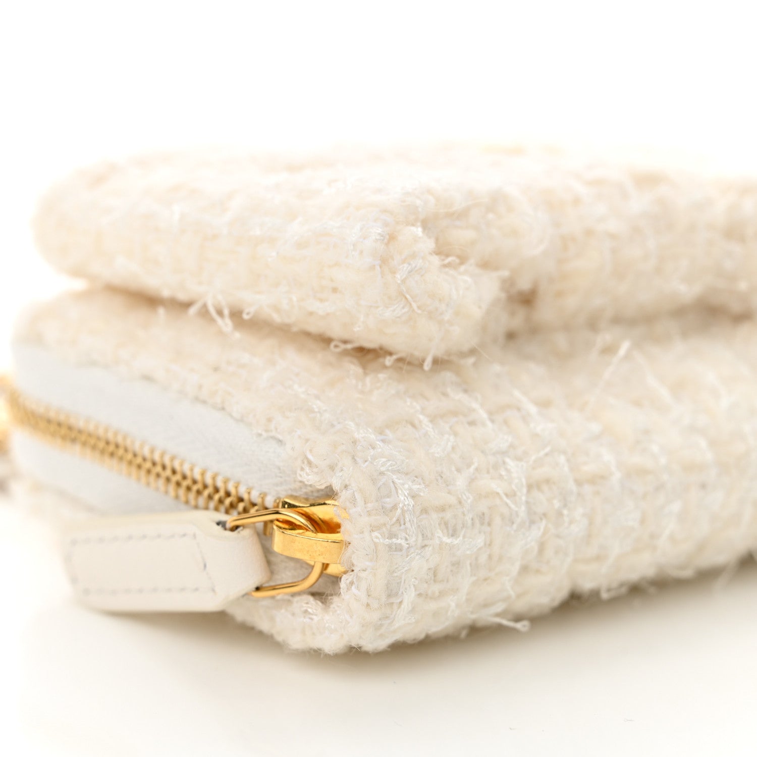 Chanel Tweed Quilted Bow Flap Card Holder On Chain White 10 of 12