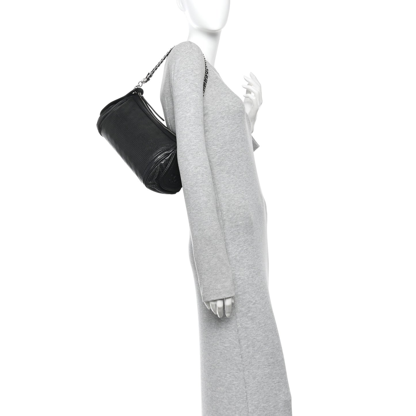 Calfskin Perforated Pulley Shoulder Bag Black