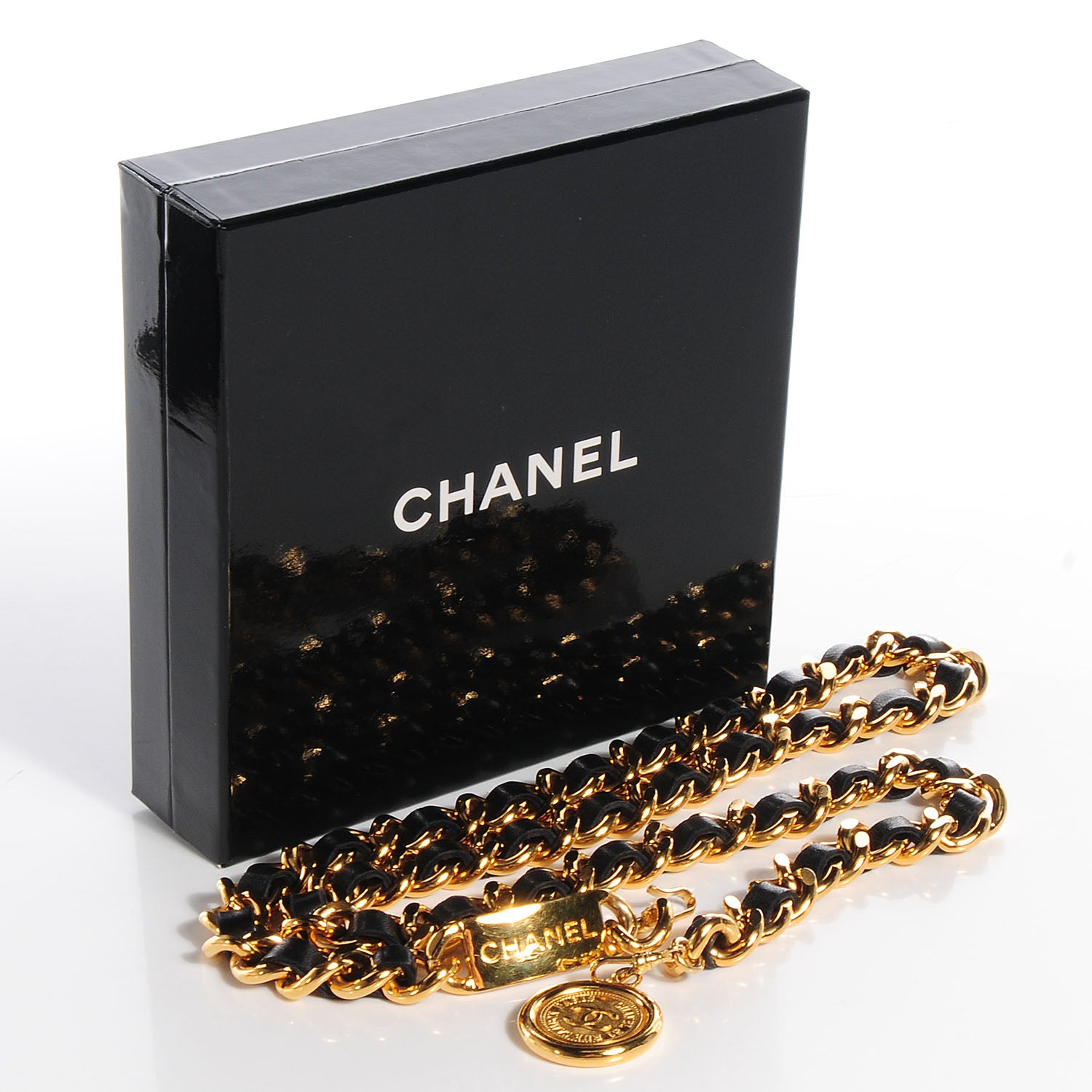 Chanel Leather Chain 31 Rue Cambon Medallion Belt Gold Black 6 of 6